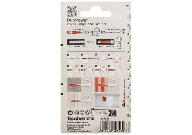 Emballasje: "fischer Rundkrok EasyHook DuoPower 6X30 (NOBB 57947343)"