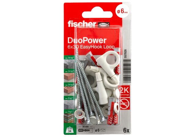 Συσκευασία: "fischer DuoPower 6x30 EasyHook Νάιλον βύσμα με κρίκο"