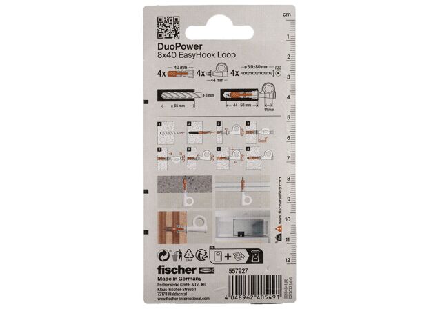 Συσκευασία: "fischer DuoPower 8x40 EasyHook Νάιλον βύσμα με κρίκο"