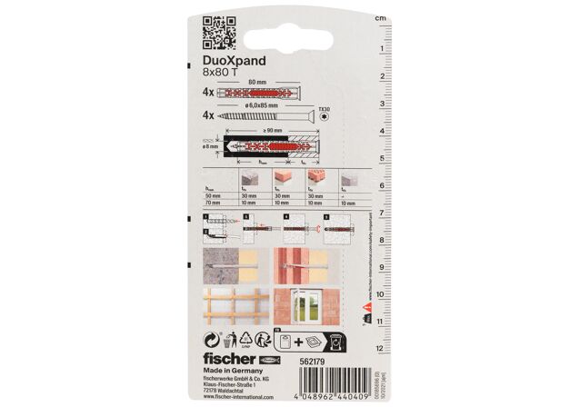 Packaging: "fischer Çerçeve sabitleme DuoXpand DuoXpand 8 x 80 T K"