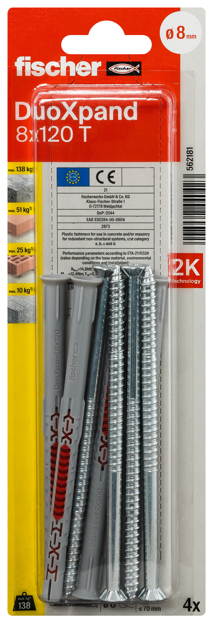 Packaging: "fischer Frame fixing DuoXpand 8 x 120 T zinc-plated steel"