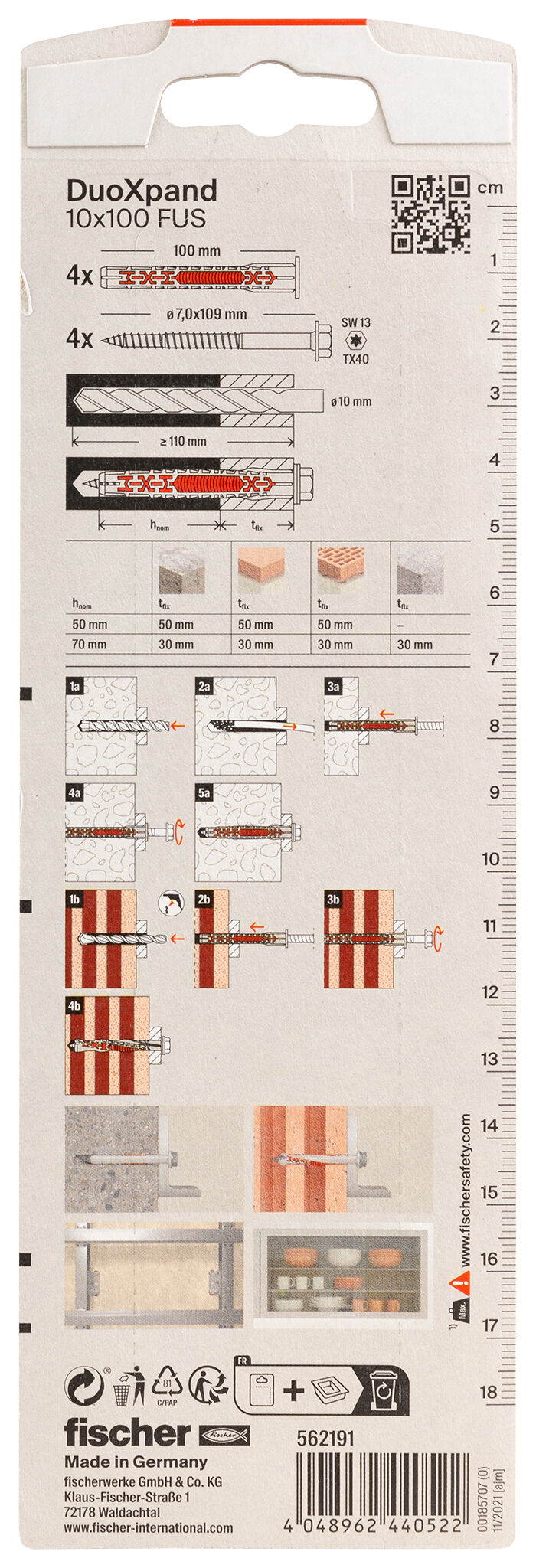 Packaging: "fischer Frame fixing DuoXpand 10 x 100 FUS zinc-plated steel"