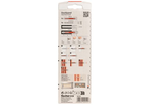 Packaging: "Фасадный дюбель DuoXpand 10x100 FUS K с гальванически оцинкованным шурупом с шестигранной головкой"