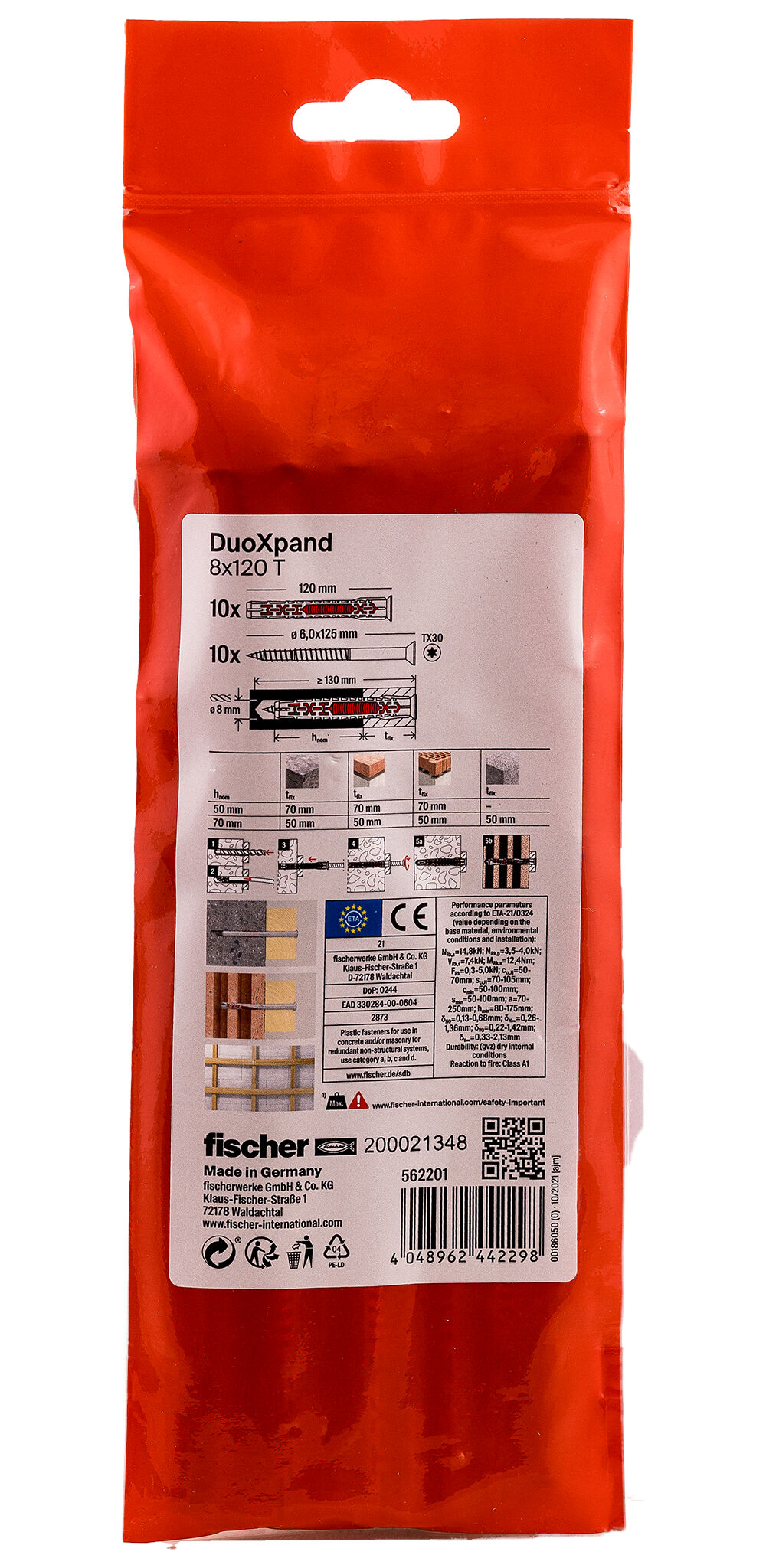 Packaging: "fischer Frame fixing DuoXpand 8 x 120 T zinc-plated steel"