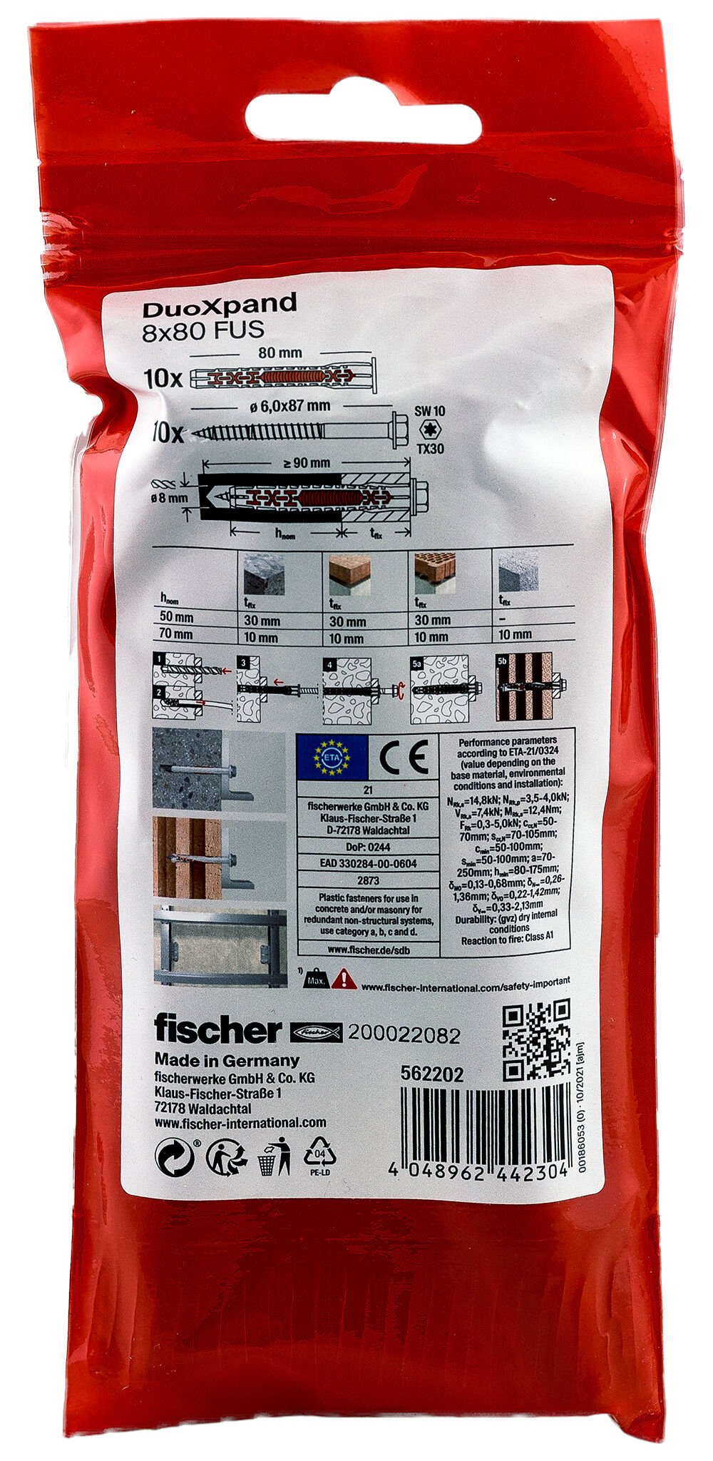 Packaging: "fischer Frame fixing DuoXpand 8 x 80 FUS zinc-plated steel"