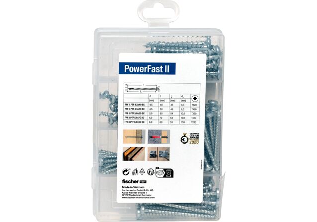 Product Picture: "fischer Profi-Box Vis PowerFast II Tête cylindrique bombée, empreinte TX, zingué blanc, filetage total"