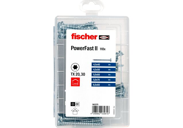 Product Picture: "fischer Profi-Box Vis PowerFast II Tête cylindrique bombée, empreinte TX, zingué blanc, filetage total"