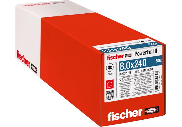 Packaging: "fischer voldraad constructieschroef Powerfull II CTF 8,0x240 BC 50 TX verzonken kop elektrolytisch verzinkt staal"