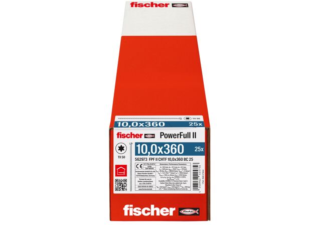 Packaging: "fischer voldraad constructieschroef Powerfull II CHTF 10,0x360 BC 25 TX cilinderkop elektrolytisch verzinkt staal"