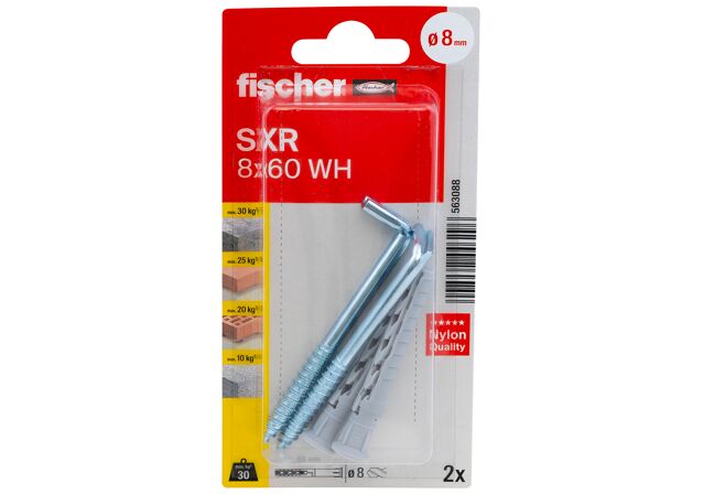 Packaging: "fischer Frame fixing SXR 8 x 60 WH with angle hook SB-card"