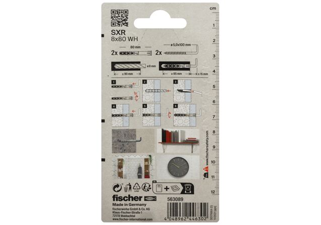 Packaging: "fischer Frame fixing SXR 8 x 80 WH with angle hook SB-card"