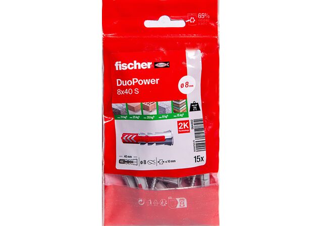 Packaging: "Cheville bi-matière DuoPower 8 x 40 S avec vis"