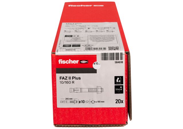 Συσκευασία: "fischer FAZ II Plus 10/160 R Ανοξείδωτο εκτονούμενο αγκύριο"