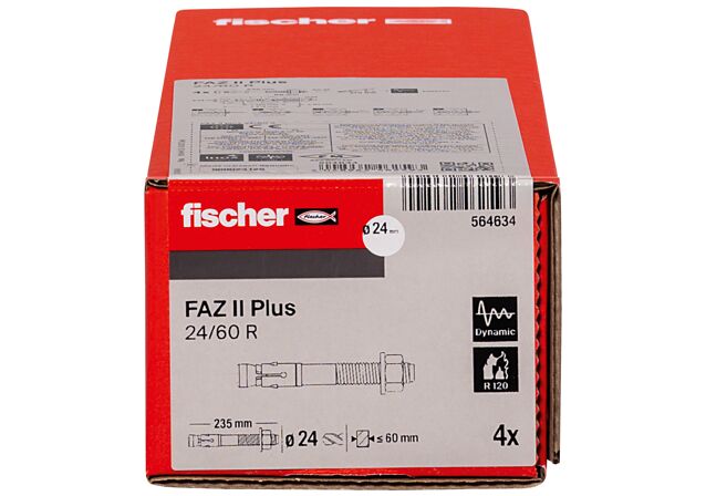 Emballasje: "fischer sikkerhetsanker FAZ II Plus 24/60 R syrefast (NOBB 60122145)"