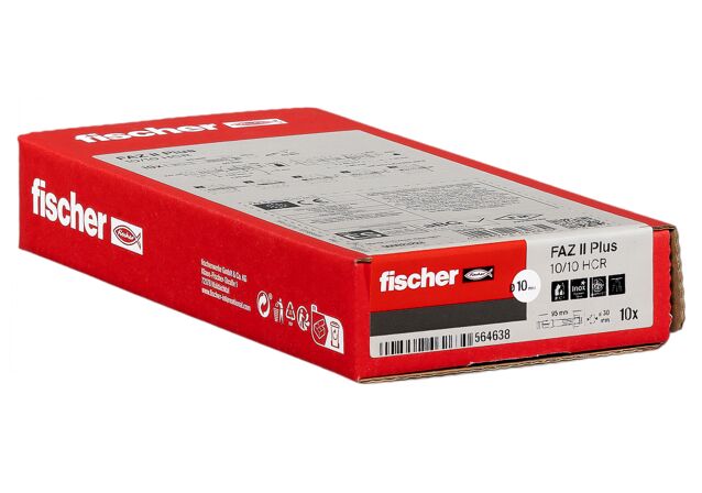 Packaging: "fischer bolt anchor FAZ II Plus 10/10 HCR highly corrosion-resistant steel"