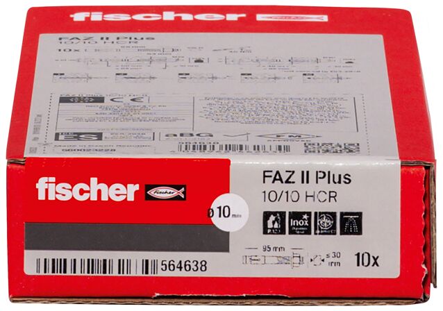 Packaging: "fischer bolt anchor FAZ II Plus 10/10 HCR highly corrosion-resistant steel"