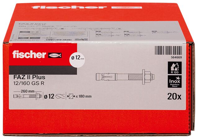 Packaging: "fischer cıvata ankraj FAZ II Plus 12/160 GS R paslanmaz çelik"