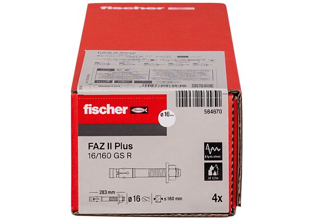 Verpackung: "fischer Bolzenanker FAZ II Plus 16/160 GS R nicht rostender Stahl"