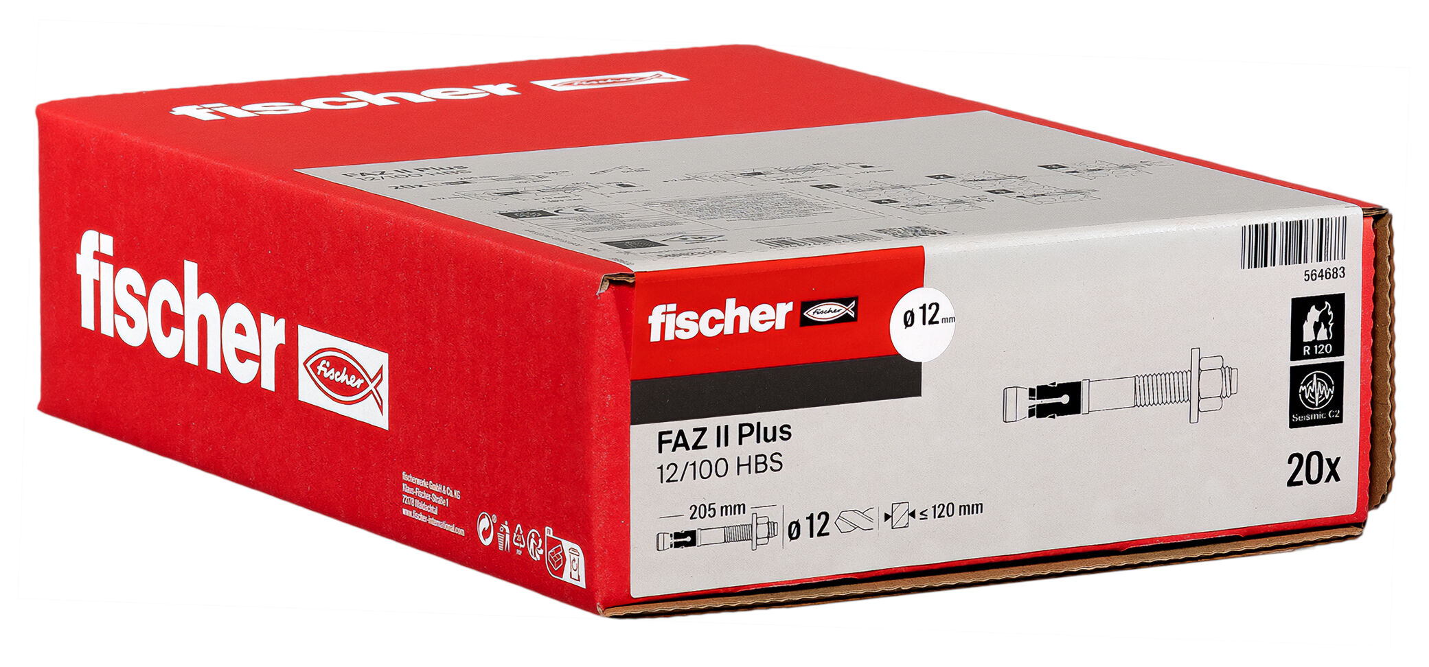 Packaging: "fischer bolt anchor FAZ II Plus 12/100 HBS ZP electro zinc plated"