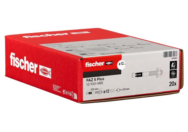 Verpackung: "fischer Bolzenanker FAZ II Plus 12/100 HBS gvz galvanisch verzinkt"