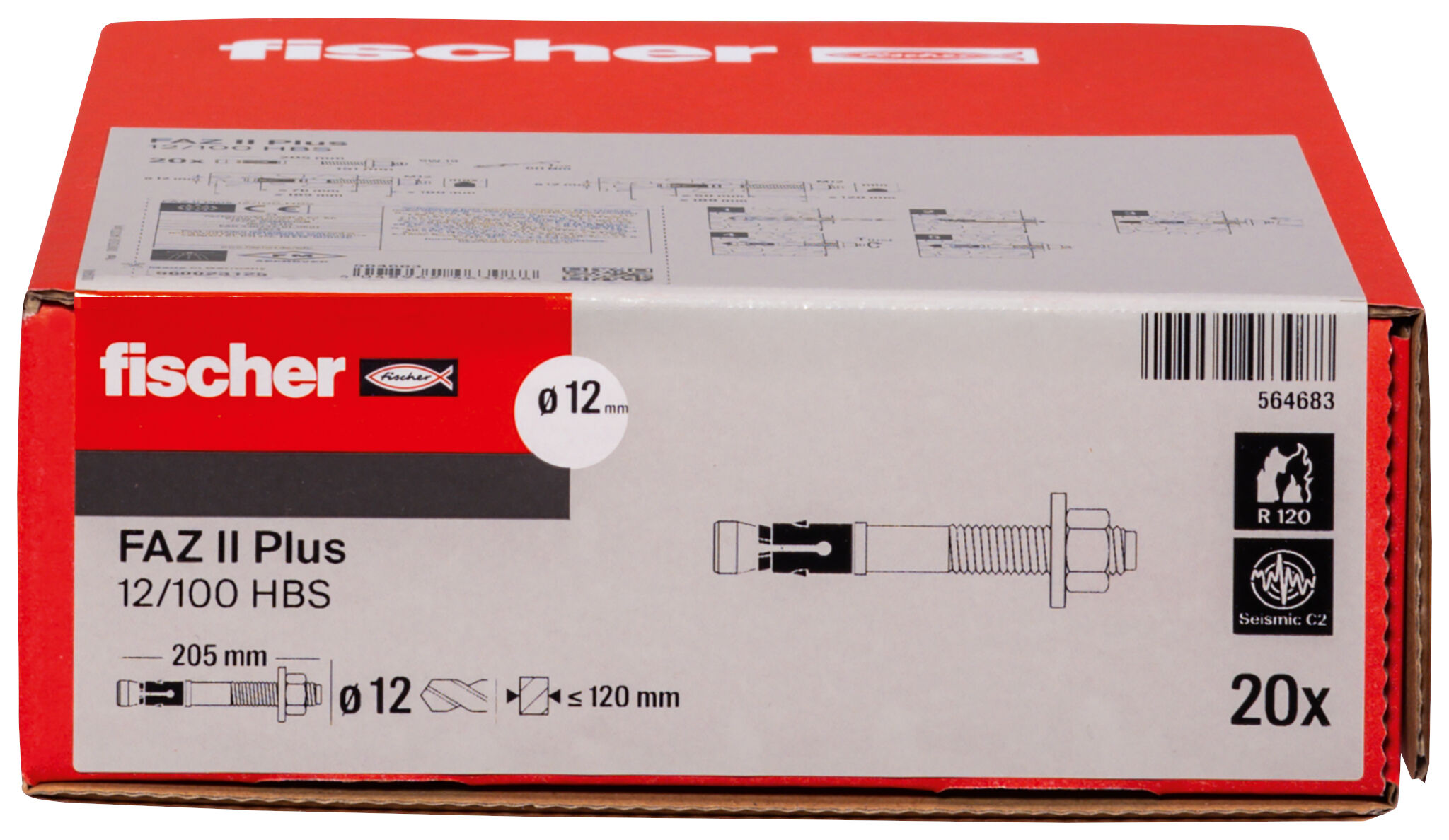 Packaging: "fischer bolt anchor FAZ II Plus 12/100 HBS ZP electro zinc plated"