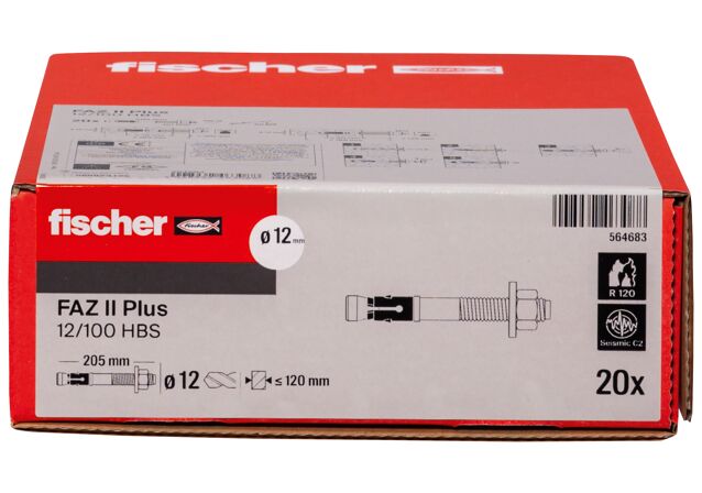 Packaging: "fischer cıvata ankraj FAZ II Plus 12/100 HBS ZP elektro çinko kaplama"