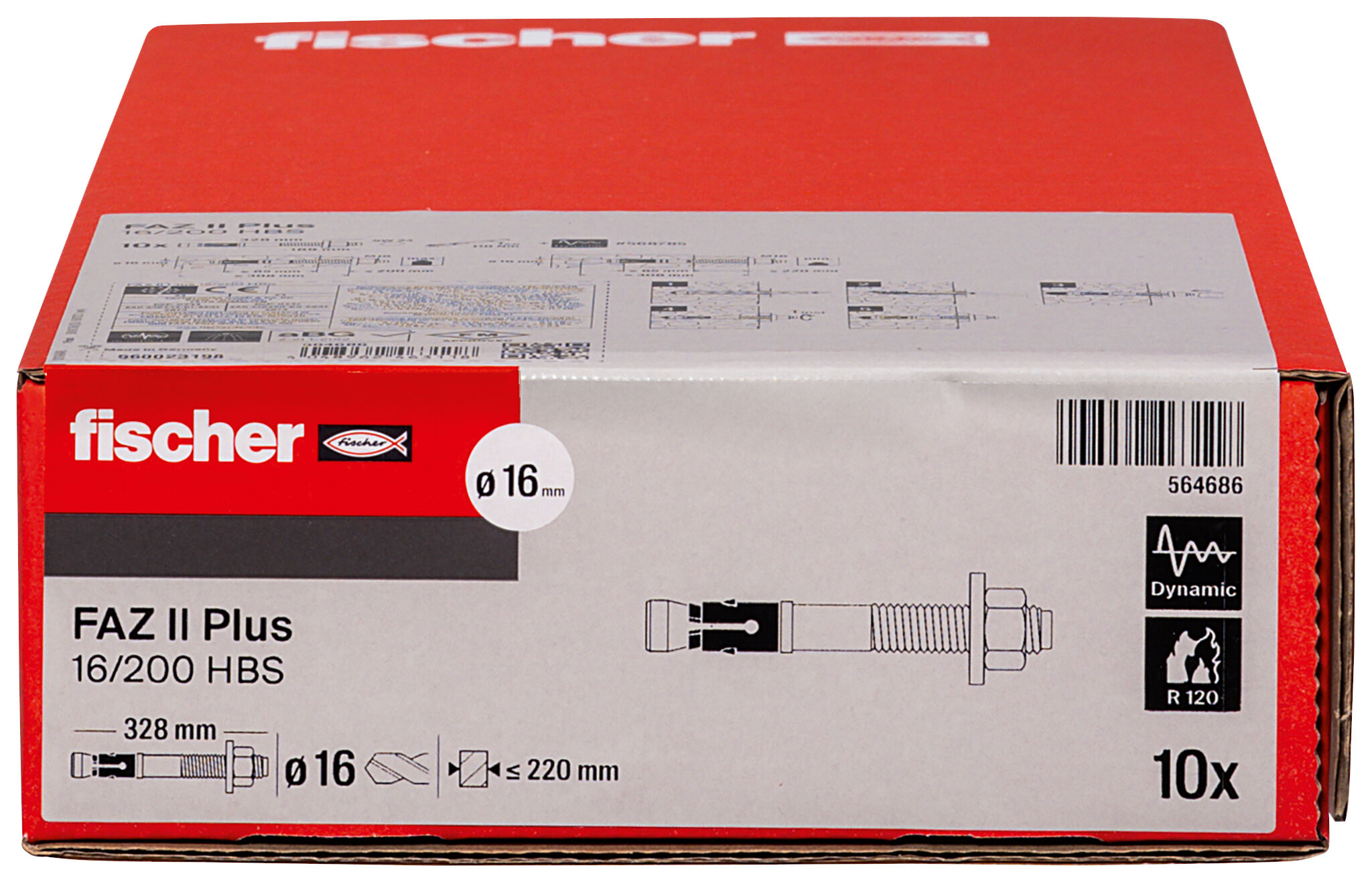 Packaging: "fischer bolt anchor FAZ II Plus 16/200 HBS ZP electro zinc plated"