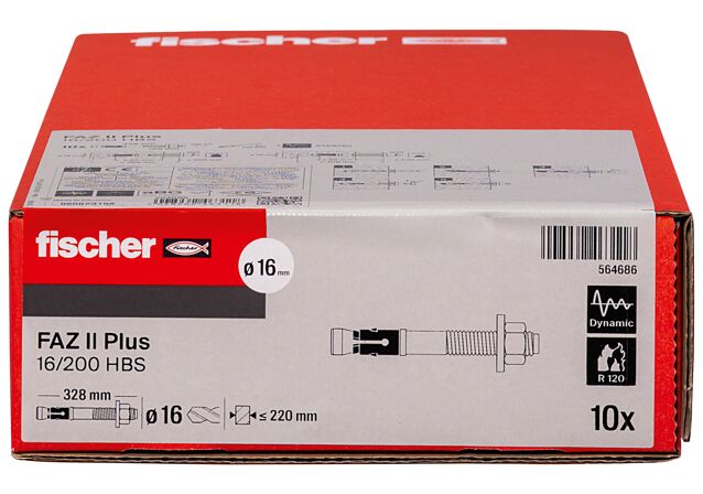 Packaging: "fischer Doorsteekanker FAZ II Plus 16/200 HBS EV elektrolytisch verzinkt staal"