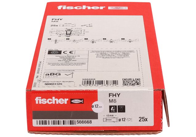 Packaging: "fischer födémdübel FHY M8 elektrocink bevonattal"