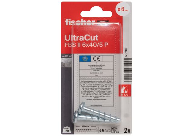 Packaging: "fischer UltraCut FBS II 6 x 40/5 P Pan head"