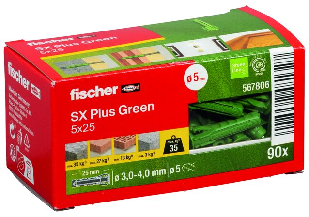 Packaging: "fischer Genişletme tapası SX Plus Green 5 x 25"