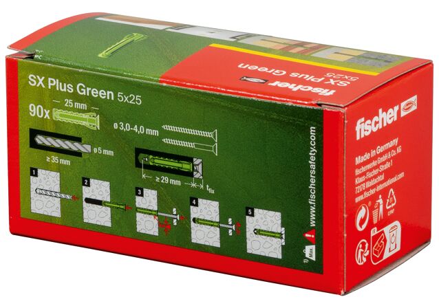 Emballasje: "fischer Nylonplugg SX Plus Green 5 x 25 (NOBB 60129857)"