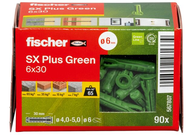 Emballasje: "fischer Nylonplugg SX Plus Green 6 x 30 (NOBB 60129858)"