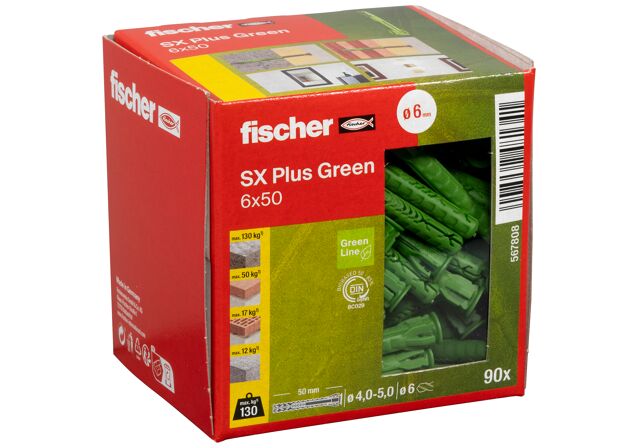 Packaging: "fischer Genişletme tapası SX Plus Green 6 x 50"
