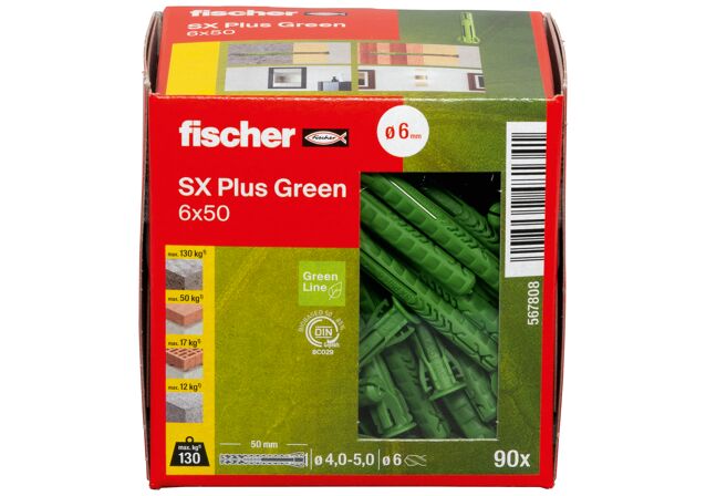 Verpackung: "fischer Spreizdübel SX plus Green 6 x 50"