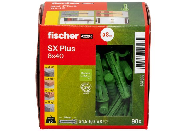 Balení: "Rozpěrná hmoždinka fischer SX Plus Green 8x40"