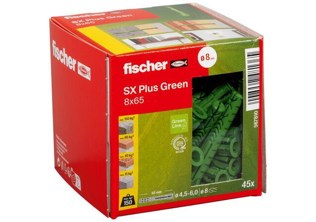Emballasje: "fischer Nylonplugg SX Plus Green 8 x 65 (NOBB 60129861)"