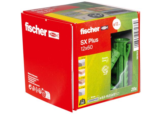 Packaging: "fischer Expansion plug SX Plus Green 12 x 60"