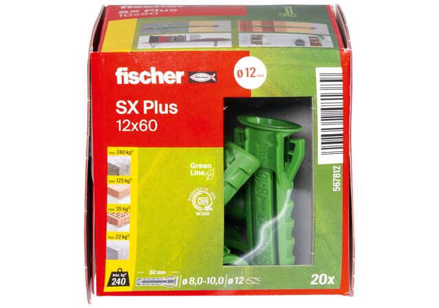 Emballasje: "fischer Nylonplugg SX Plus Green 12 x 60 (NOBB 60129863)"