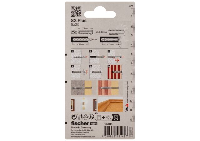 Packaging: "fischer plug SX Plus 5 x 25"