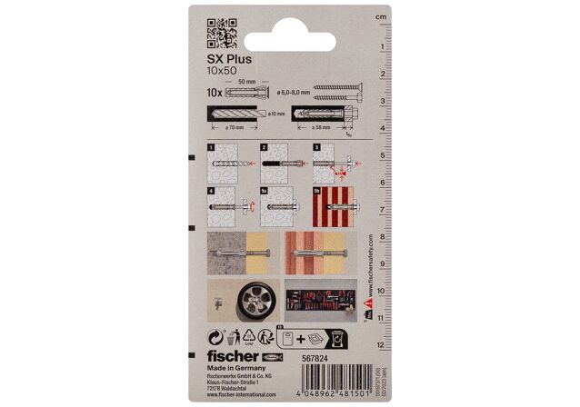 Packaging: "fischer dübel SX Plus 10 x 50 (10 db)"