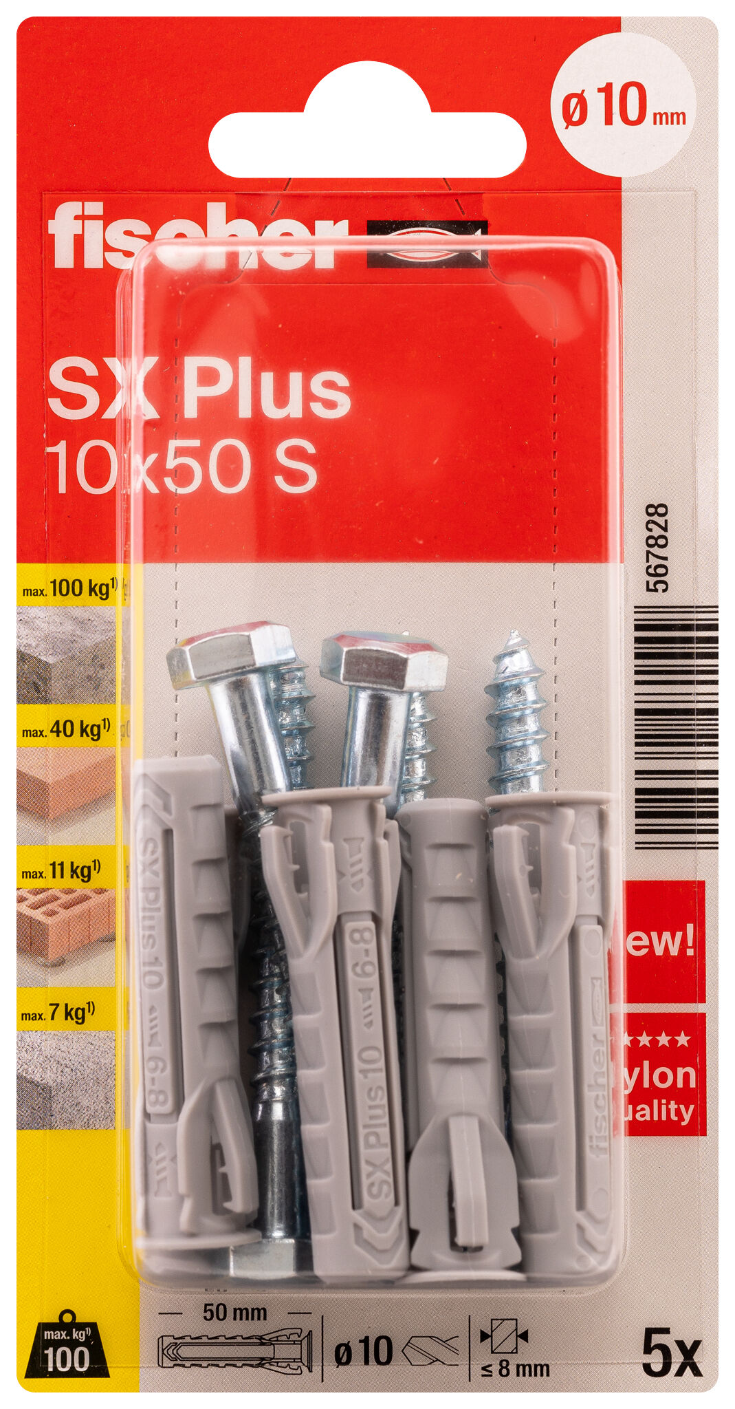 fischer Expansion plug SX Plus 10 x 50 S with screw 