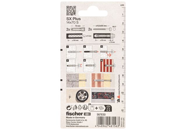 Packaging: "fischer plug SX Plus 14 x 70 S met zeskantschroef"