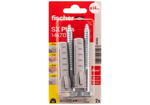 Packaging: "fischer Expansionsplugg SX Plus 14 x 70 S with screw"