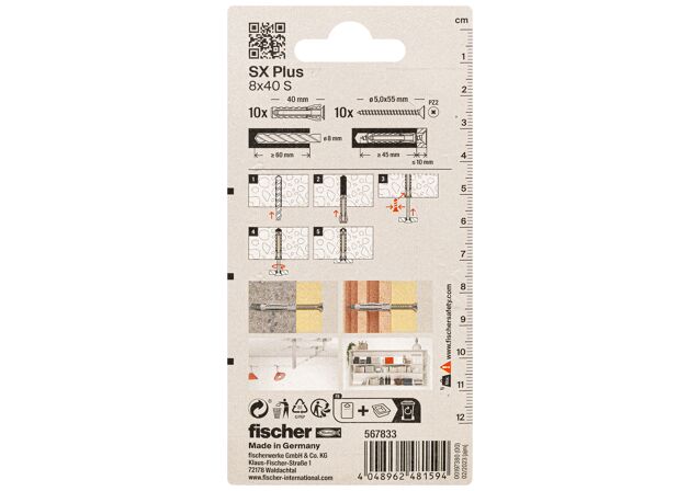 Packaging: "Kołek rozporowy fischer SX Plus 8 x 40 GK S z wkrętem"