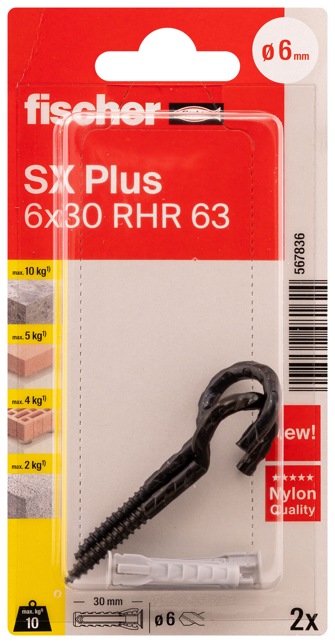 fischer Expansion plug SX Plus 6 x 30 RHR with round hook 