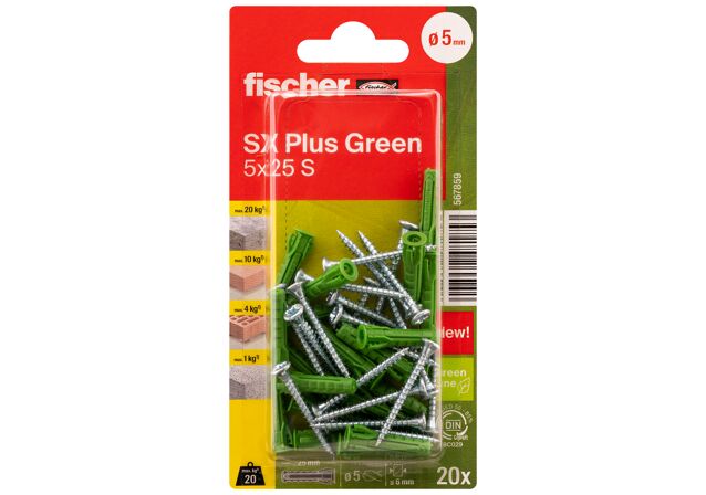 Packaging: "fischer Genişletme tapası SX Plus Green 5 x 25 S K vidalı"