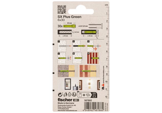 Packaging: "fischer dübel SX Plus Green 6 x 30"