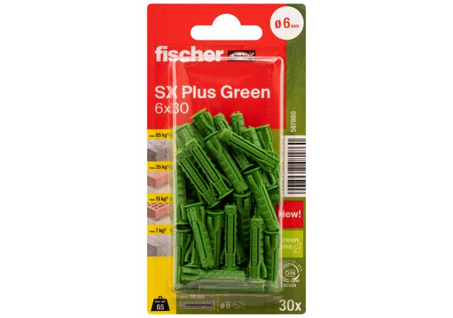 Emballasje: "fischer Nylonplugg SX Plus Green 6 x 30 (NOBB 60129844)"