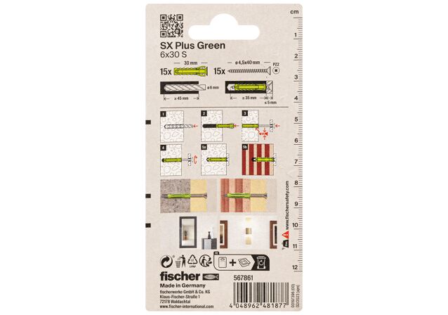 Packaging: "fischer Genişletme tapası SX Plus Green 6 x 30 S K vidalı"